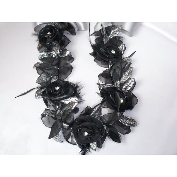 Black Bridal Wedding Belt Sash Rhinestone Feather Belt, Silver Black sash main image 4